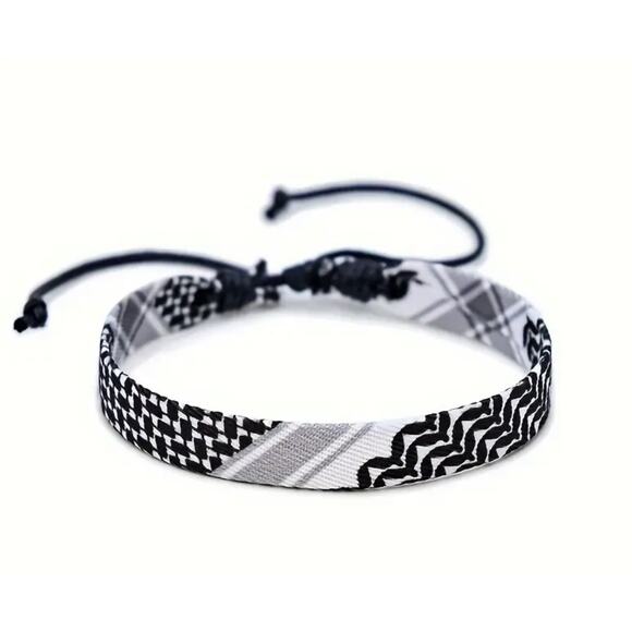 Palestinian Keffiyeh KUFIYA String wristband black / White - Picture 1 of 3